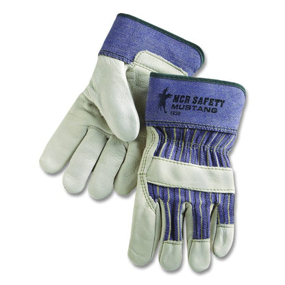 Mustang Leather Palm Gloves, Gunn Cut, Wing Thumb, X-Large, Blue/Cream, 12 Pairs