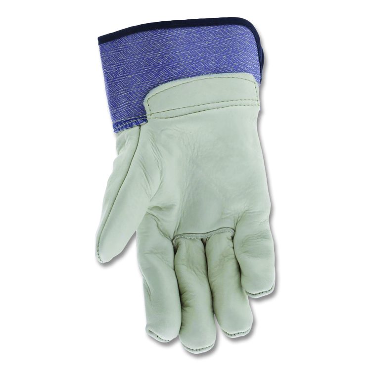 Mustang Leather Palm Gloves, Gunn Cut, Wing Thumb, X-Large, Blue/Cream, 12 Pairs