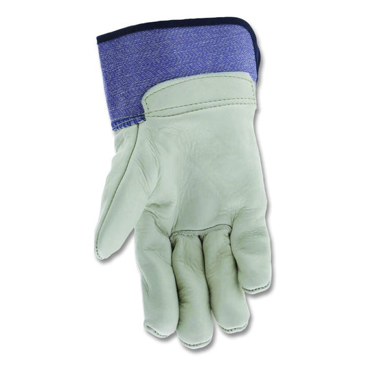 Mustang Leather Palm Gloves, Gunn Cut, Wing Thumb, X-Large, Blue/Cream, 12 Pairs