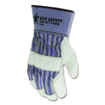 Grain Leather Palm Gloves, Gunn Cut, Wing Thumb, Medium, Blue Striped/White, 12 Pairs