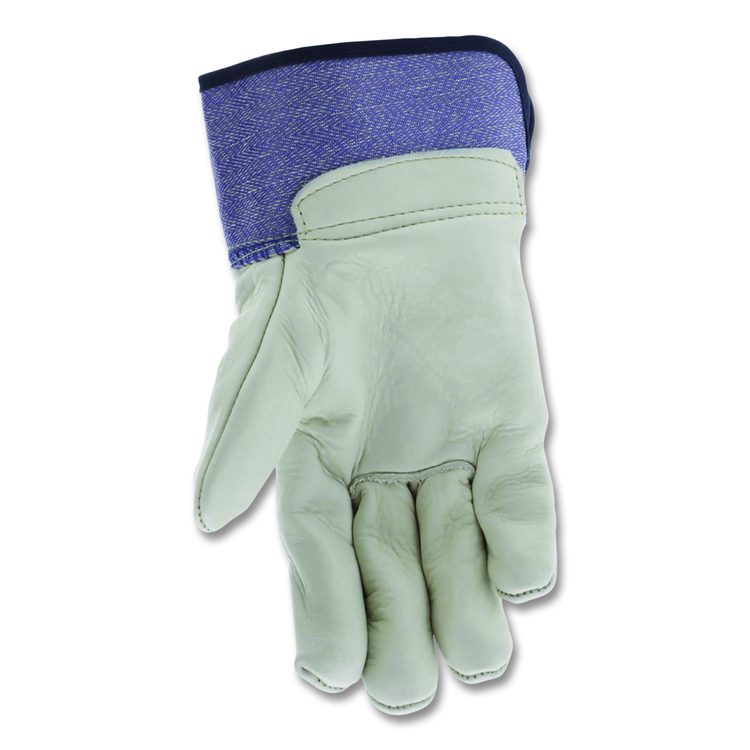 Grain Leather Palm Gloves, Gunn Cut, Wing Thumb, Medium, Blue Striped/White, 12 Pairs