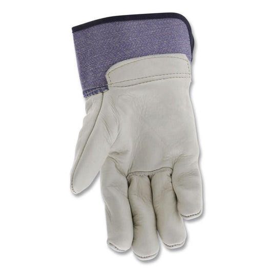 Mustang Leather Palm Gloves, Gunn Cut, Wing Thumb, Large, Blue/Cream, 12 Pairs