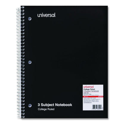 Wirebound Notebook, 3-Subject, Medium/College Rule, Black Cover, (120) 11 x 8.5 Sheets