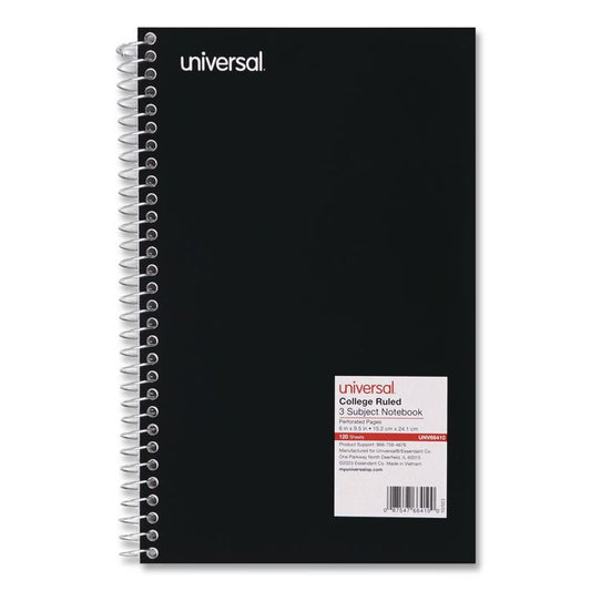 Wirebound Notebook, 3-Subject, Medium/College Rule, Black Cover, (120) 9.5 x 6 Sheets (Each)