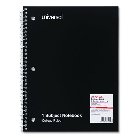 Wirebound Notebook, 1-Subject, Medium/College Rule, Black Cover, (100) 11 x 8.5 Sheets (Each)