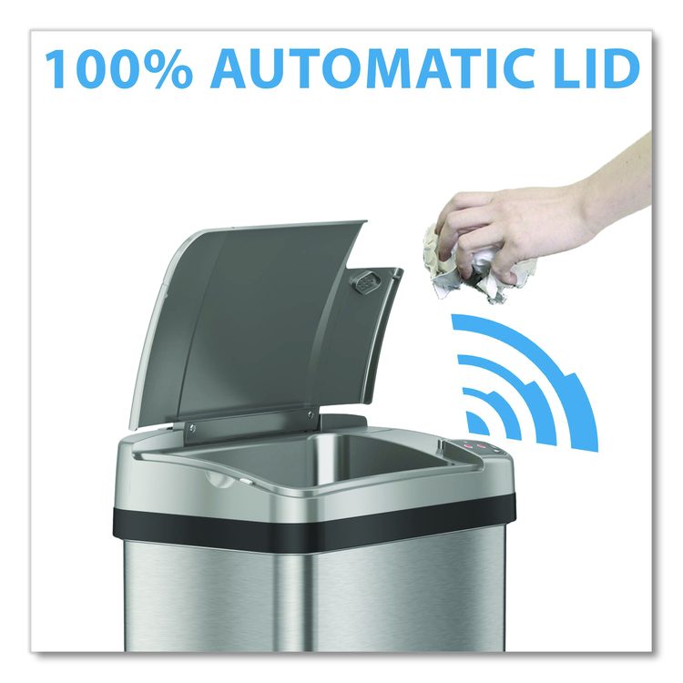 Rectangular Sensor Trash Can, 2.5 gal, Plastic, Silver