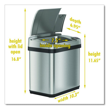 Rectangular Sensor Trash Can, 2.5 gal, Plastic, Silver