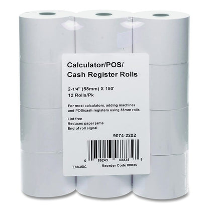Impact Bond Paper Rolls, 2.25" x 150 ft, White, 12/Pack