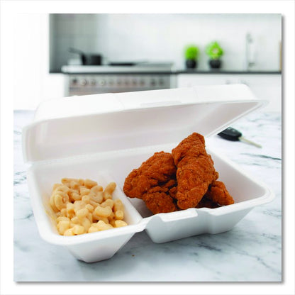 Foam Hinged Lid Containers, 6.4 x 9.33 x 2.9, White, 100/Bags, 2 Bags/Carton