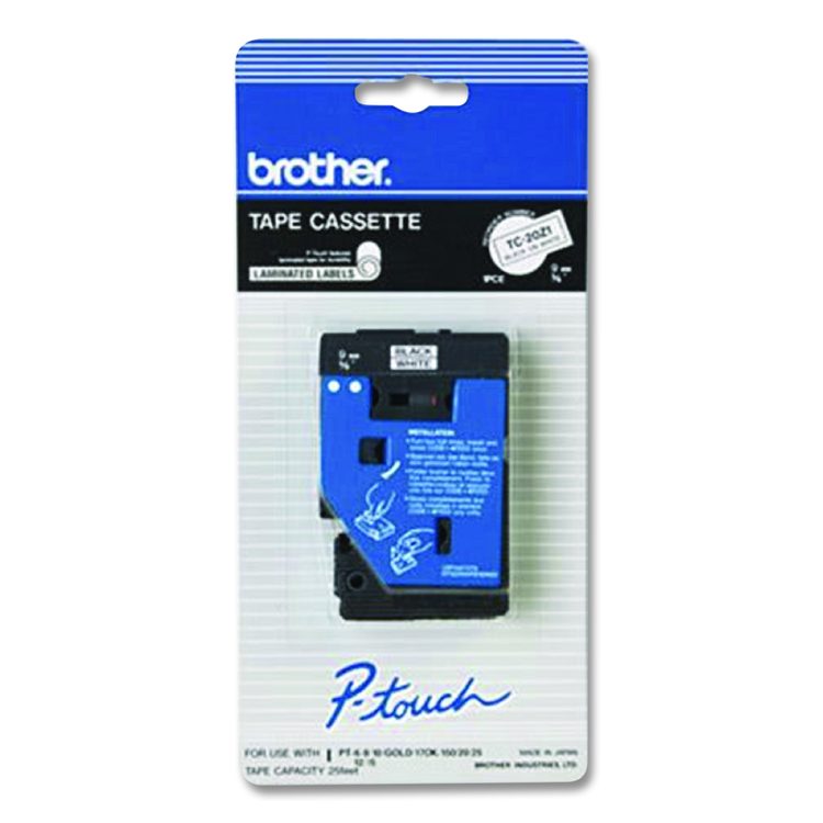 TC Tape Cartridge for P-Touch Labelers, 0.37" x 25.2 ft, Black on White