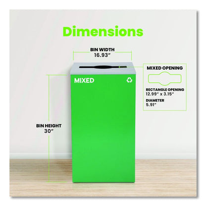 29 Gallon Trash/Recycling Cans, Steel, Green Mixed Recycling Can with Mixed Lid