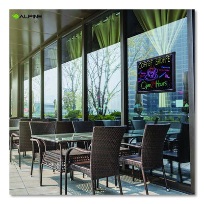 LED Illuminated Hanging Message Writing Board, Black 26" x 18" Surface, Black 27.6" x 19.7" Frame