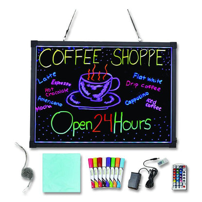 LED Illuminated Hanging Message Writing Board, Black 26" x 18" Surface, Black 27.6" x 19.7" Frame