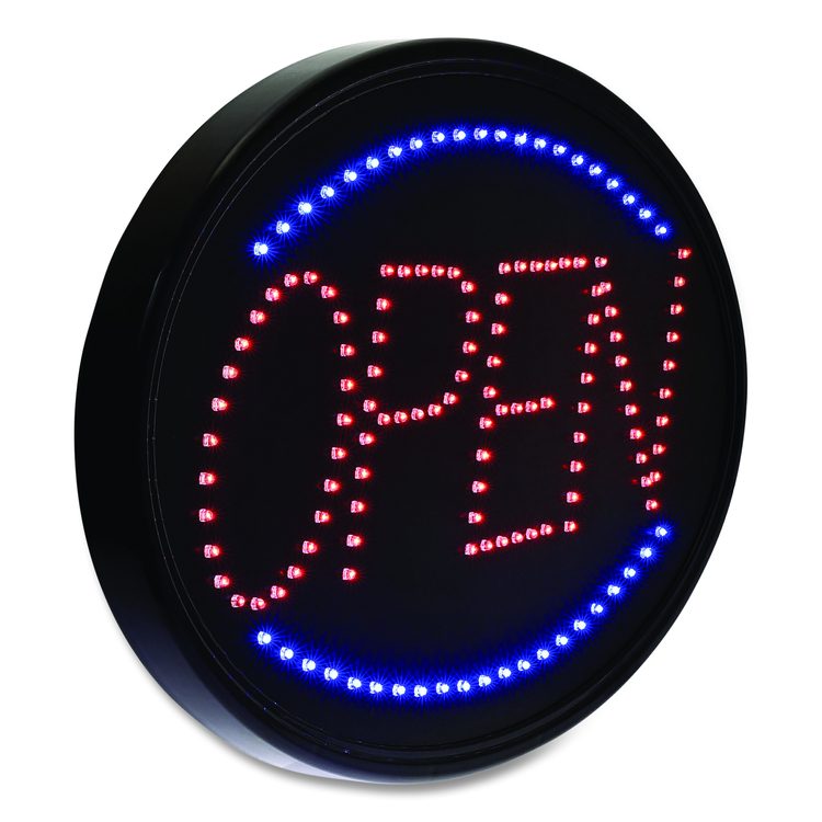 LED Oval Open Sign, 23 x 14, Black Frame, Blue/Red Graphics