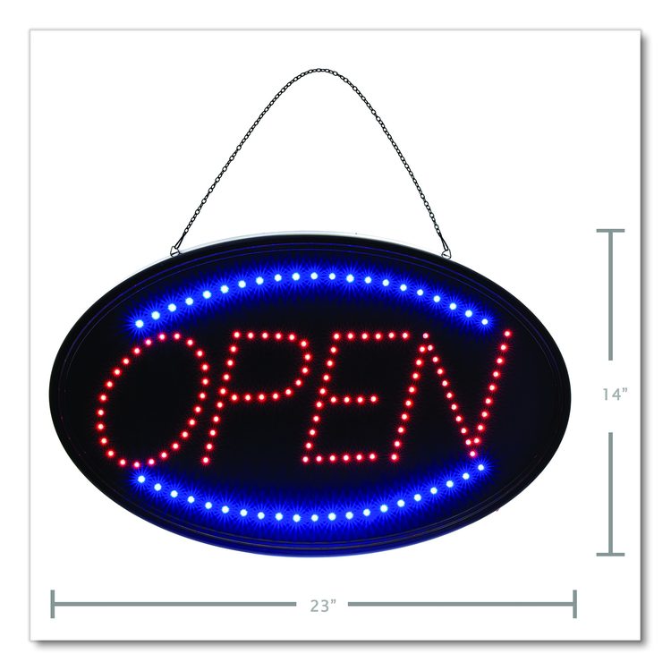 LED Oval Open Sign, 23 x 14, Black Frame, Blue/Red Graphics