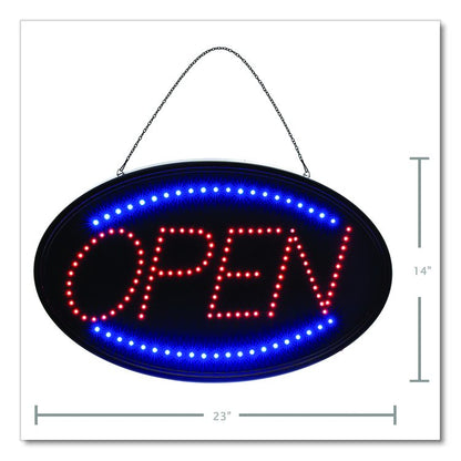 LED Oval Open Sign, 23 x 14, Black Frame, Blue/Red Graphics