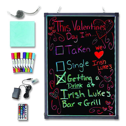 LED Illuminated Hanging Message Writing Board, Black 22" x 30" Surface, Black 23.6" x 31.5" Frame