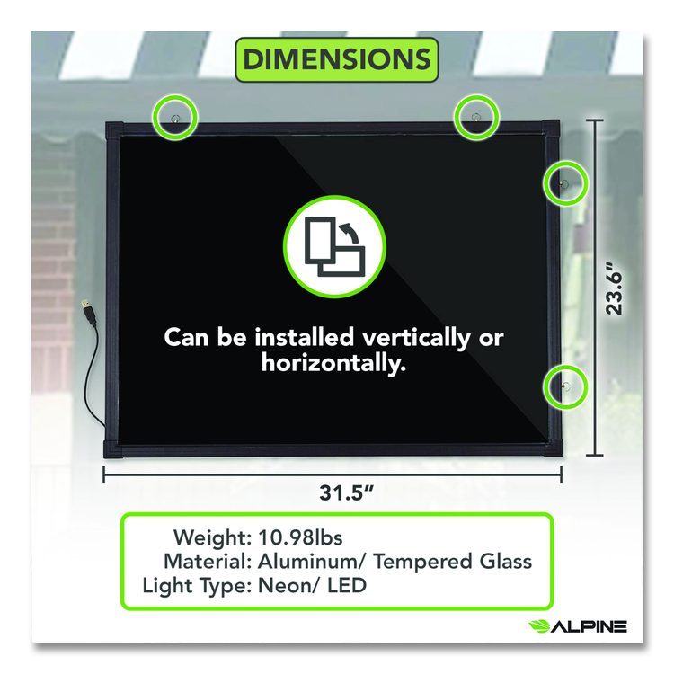 LED Illuminated Hanging Message Writing Board, Black 22" x 30" Surface, Black 23.6" x 31.5" Frame