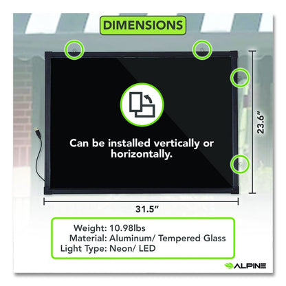 LED Illuminated Hanging Message Writing Board, Black 22" x 30" Surface, Black 23.6" x 31.5" Frame