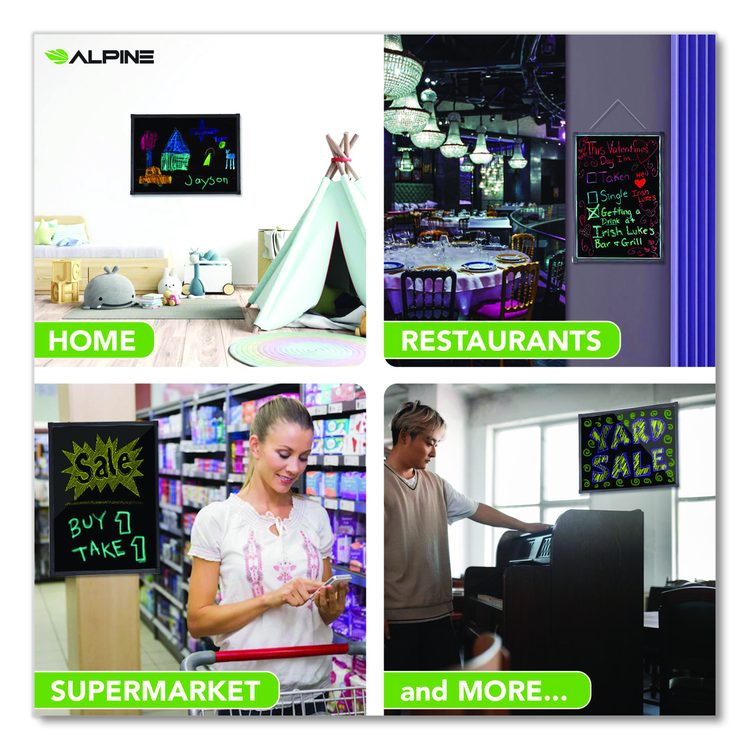 LED Illuminated Hanging Message Writing Board, Black 22" x 30" Surface, Black 23.6" x 31.5" Frame