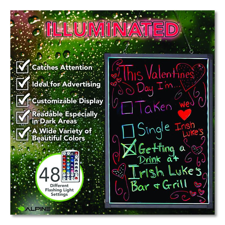 LED Illuminated Hanging Message Writing Board, Black 22" x 30" Surface, Black 23.6" x 31.5" Frame