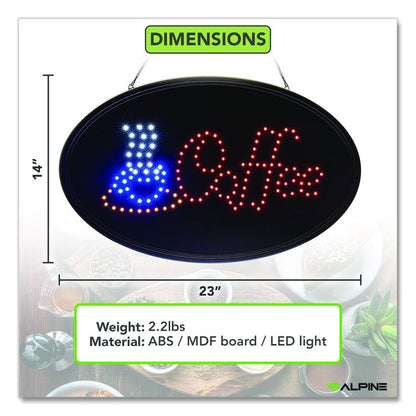 LED Oval Coffee Sign, 23 x 14, Black Frame, Blue/Red Graphics