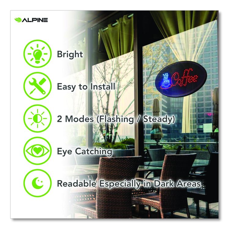 LED Oval Coffee Sign, 23 x 14, Black Frame, Blue/Red Graphics