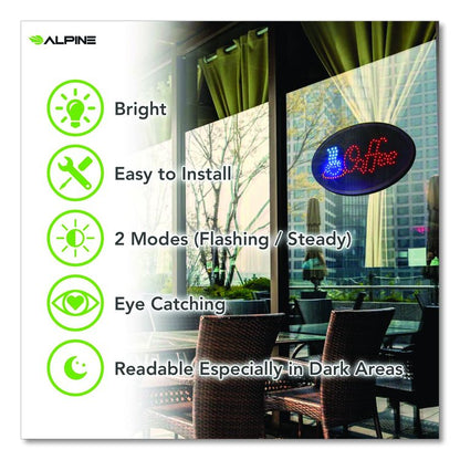 LED Oval Coffee Sign, 23 x 14, Black Frame, Blue/Red Graphics