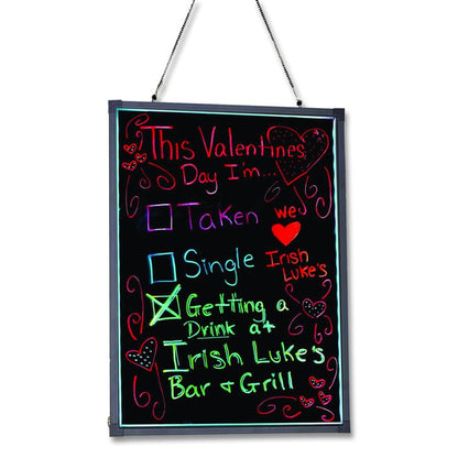 LED Illuminated Hanging Message Writing Board, Black 22" x 30" Surface, Black 23.6" x 31.5" Frame