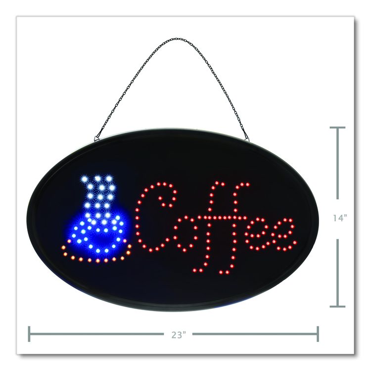 LED Oval Coffee Sign, 23 x 14, Black Frame, Blue/Red Graphics