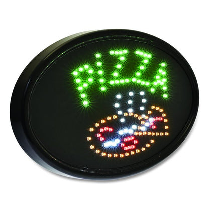 LED Oval Pizza Sign, 23 x 14, Black Frame, Green/Orange/Red/White Graphics