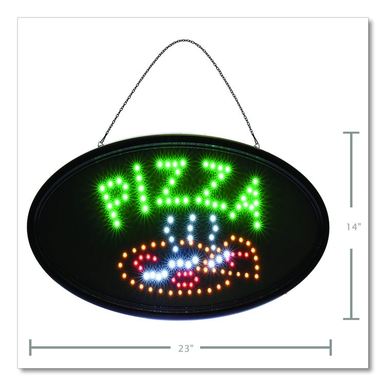 LED Oval Pizza Sign, 23 x 14, Black Frame, Green/Orange/Red/White Graphics