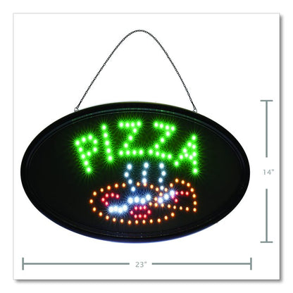 LED Oval Pizza Sign, 23 x 14, Black Frame, Green/Orange/Red/White Graphics
