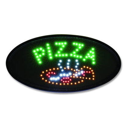 LED Oval Pizza Sign, 23 x 14, Black Frame, Green/Orange/Red/White Graphics