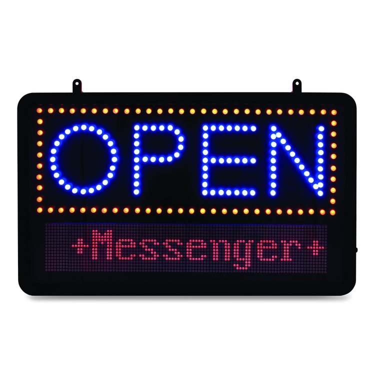 LED Programmable Message Board Open Sign, 22 x 13, Black Frame, Blue/Red Graphics