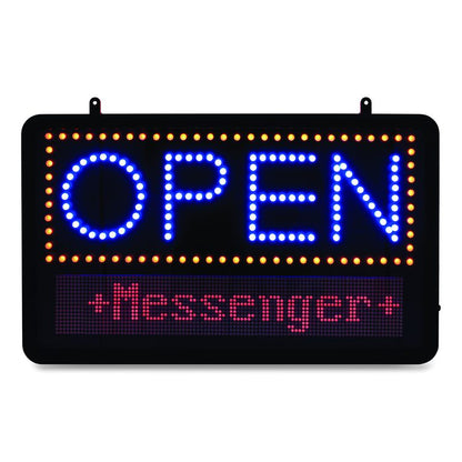 LED Programmable Message Board Open Sign, 22 x 13, Black Frame, Blue/Red Graphics