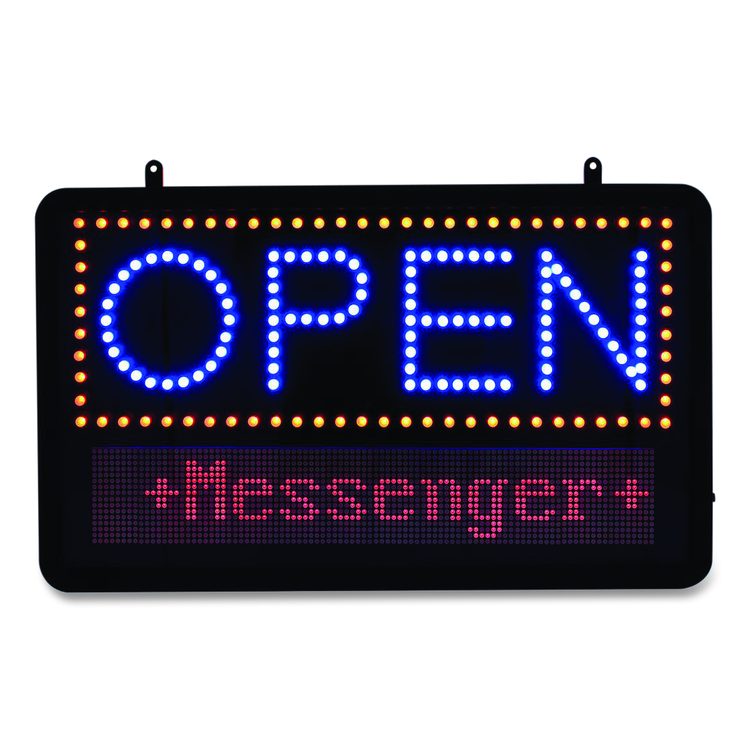 LED Programmable Message Board Open Sign, 22 x 13, Black Frame, Blue/Red Graphics