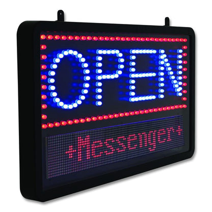 LED Programmable Message Board Open Sign, 22 x 13, Black Frame, Blue/Red Graphics