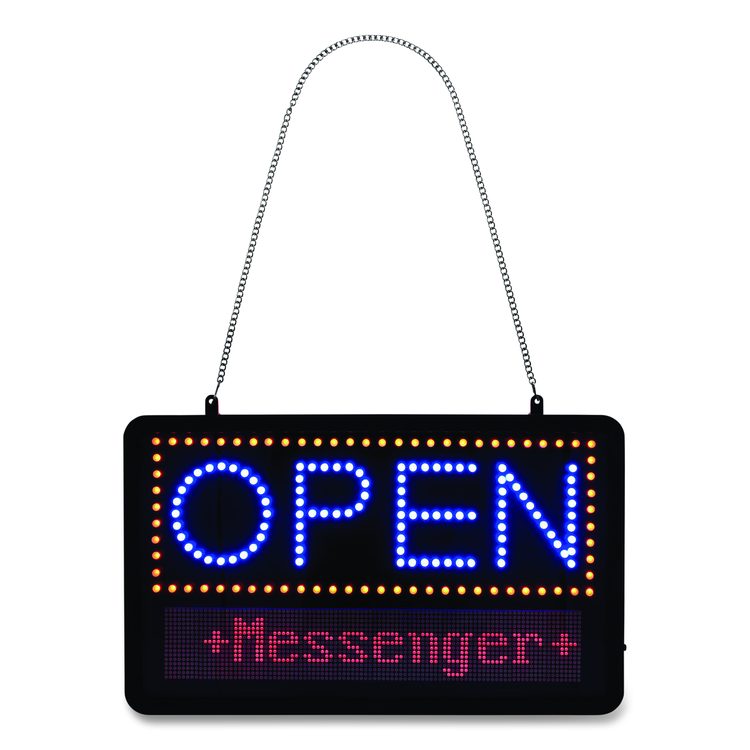 LED Programmable Message Board Open Sign, 22 x 13, Black Frame, Blue/Red Graphics