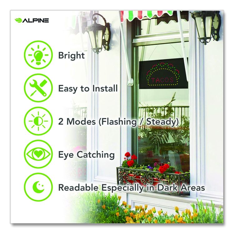 LED Rectangular TACO Sign, 19 x 10, Black Frame, Green/Red/Yellow Graphics