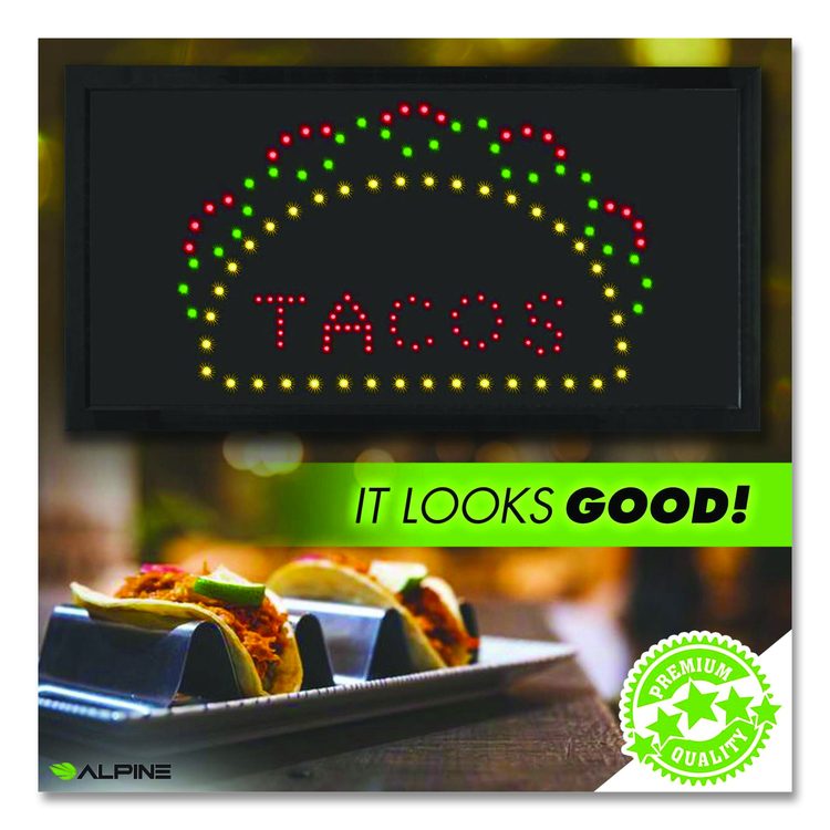 LED Rectangular TACO Sign, 19 x 10, Black Frame, Green/Red/Yellow Graphics