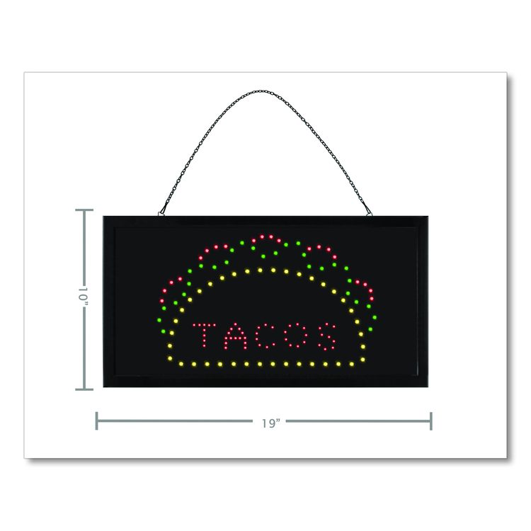LED Rectangular TACO Sign, 19 x 10, Black Frame, Green/Red/Yellow Graphics