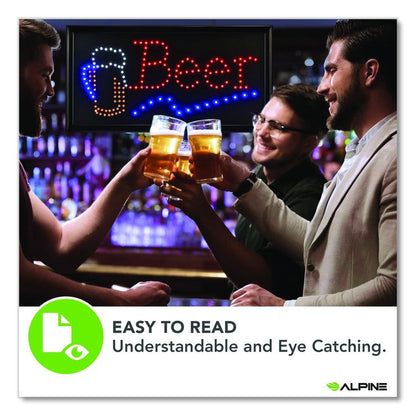 LED Rectangular Beer Sign, 19 x 10, Black Frame, Blue/Green/Orange/Red/White Graphics