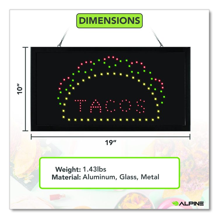 LED Rectangular TACO Sign, 19 x 10, Black Frame, Green/Red/Yellow Graphics