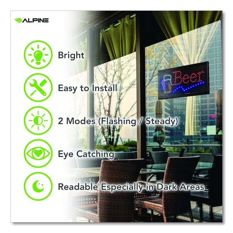 LED Rectangular Beer Sign, 19 x 10, Black Frame, Blue/Green/Orange/Red/White Graphics
