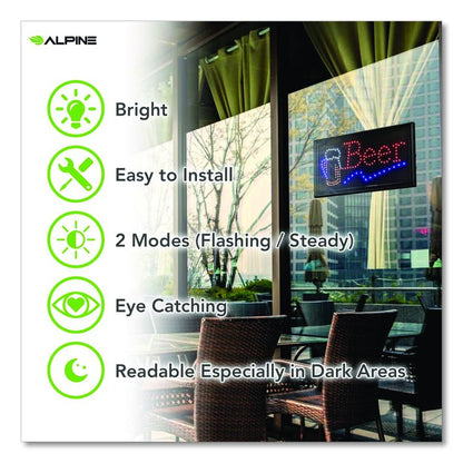 LED Rectangular Beer Sign, 19 x 10, Black Frame, Blue/Green/Orange/Red/White Graphics