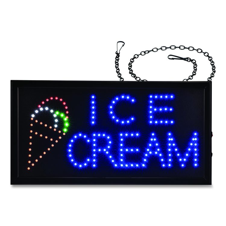 LED Rectangular Ice Cream Sign, 19 x 10, Black Frame, Blue/Green/Orange/Red/White Graphics