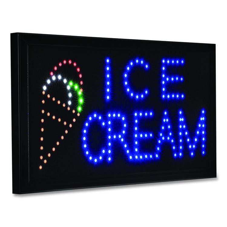LED Rectangular Ice Cream Sign, 19 x 10, Black Frame, Blue/Green/Orange/Red/White Graphics
