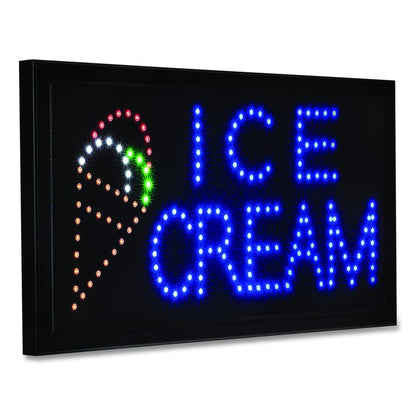 LED Rectangular Ice Cream Sign, 19 x 10, Black Frame, Blue/Green/Orange/Red/White Graphics