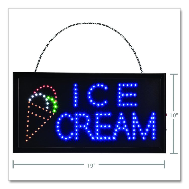 LED Rectangular Ice Cream Sign, 19 x 10, Black Frame, Blue/Green/Orange/Red/White Graphics